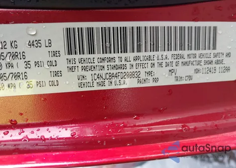 2015 Jeep Compass Sport from USA, damaged, VIN 1C4NJCBA4FD208832